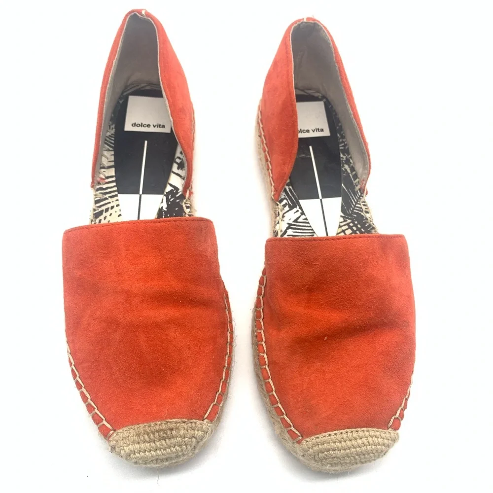 SH2 Dolce Vita Orange Suede Espadrille Flats Dorsay Slip On Shoes Womens 6.5